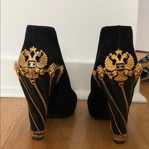 Chanel black sparkle cap-toe booties